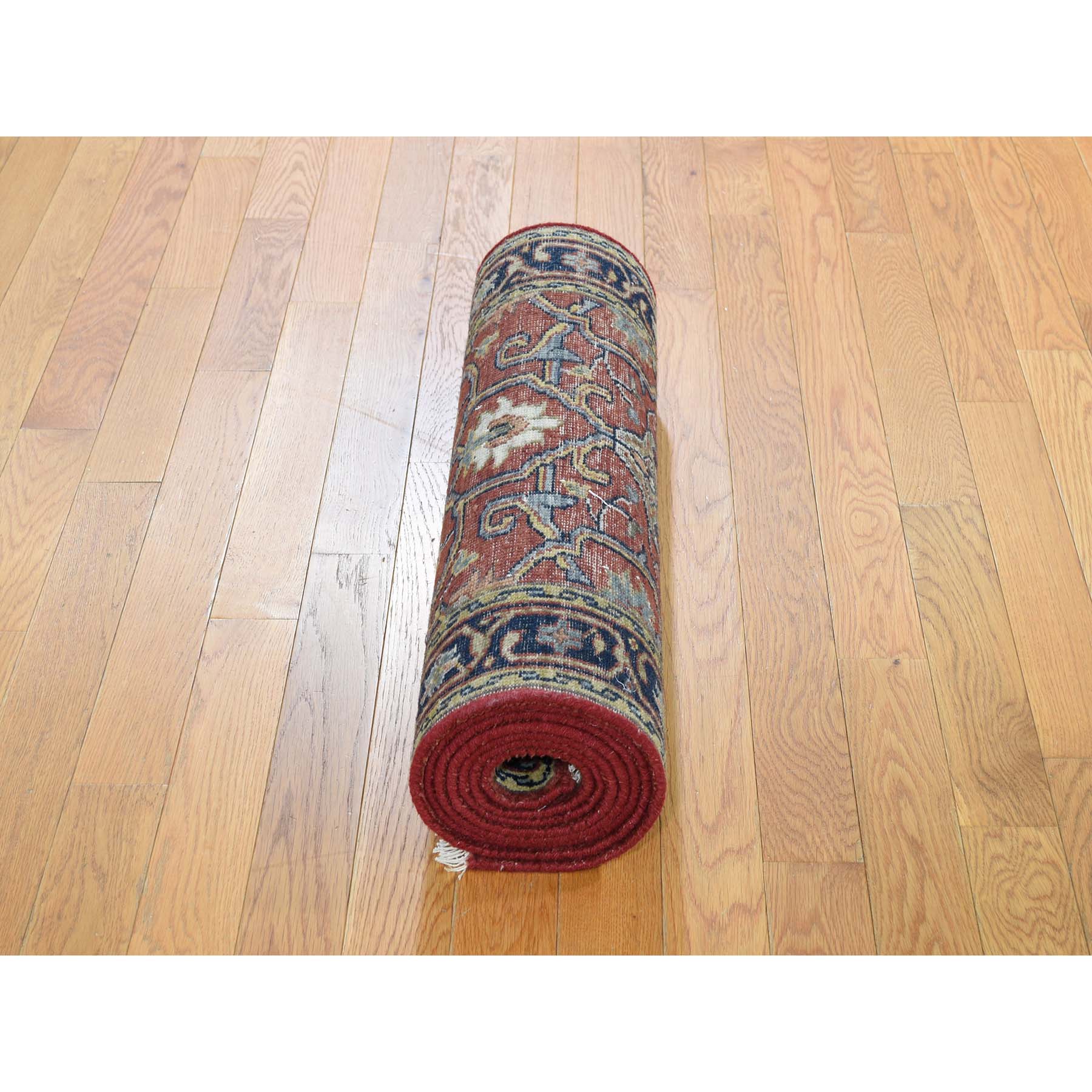 2'7"x9'8" Red Heriz Revival Pure Wool HandKnotted Oriental Runner Rug